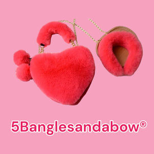 Plush Heart Headband Handbag Set